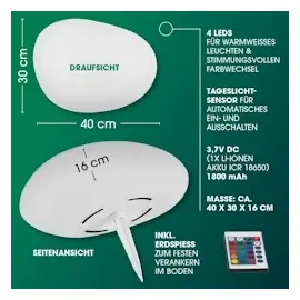 EasyMaxx 07811 07811 Solar-Dekoleuchte Stein flach 3,7V weiß