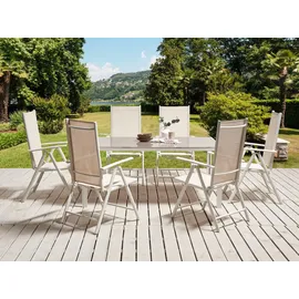 Beliani Gartentisch Beige und Weiß Aluminium mit Glasplatte Hartglas 160 x 90 cm Rechteckig Modern Outdoor Terrasse Ausstattung