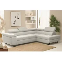 Fun Möbel Ecksofa Sofa mit Schlaffunktion METZ Stoff Poso Hellgrau Ottomane Rechts