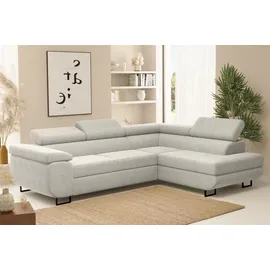 Fun Möbel Ecksofa Sofa mit Schlaffunktion METZ Stoff Poso Hellgrau Ottomane Rechts