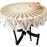 Runde Vintage-tischdecke Aus Spitze, Handgefertigt, Baumwolle, 90 Cm, Weiß.