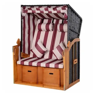 purehaven Strandkorb für 2 Personen inkl. Rücken- und Sitzkissen, Klapptische und Fußstützen rose