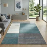 Carpetsale24 Teppich 160x230 cm Kurzflor Konturenschnitt in Blau Grau Weiß Kariertes Design, Waschbar, Pflegeleicht, Extra Weich Für Wohnzimmer, Esszimmer, Schlafzimmer