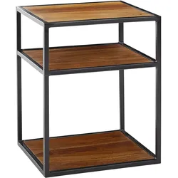 Kadima Design Massiver Sheesham-Holz Nachttisch, Industrie-Stil, 3 Ablagen. 40x35x50 cm