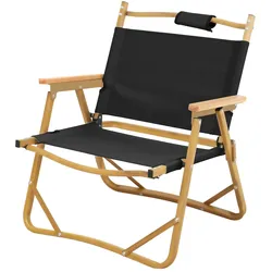 JAWINIO Outdoor Klappstuhl Holz faltbar mit Armlehnen Faltstuhl Schwarz
