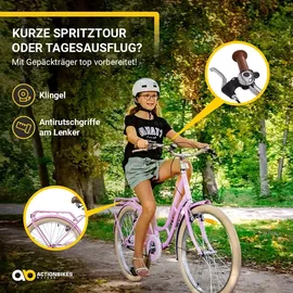 ACTIONBIKES MOTORS Actionbikes Kinderfahrrad Retrostar 24 Zoll Rosa, Fahrradständer, Gepäckträger, Sattel gefedert