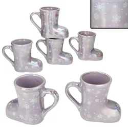 6x Glühweinstiefel Brillant violett Weihnachts-Motiv 200ml geeicht Keramikbecher