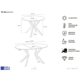 WFL GROUP Valio Ø 100 cm ausziehbar grau
