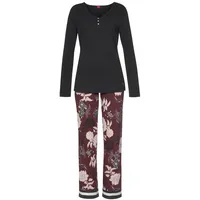 S.Oliver Damen Pyjama schwarz-bordeaux-mehrfarbig-geblümt Gr.40/42