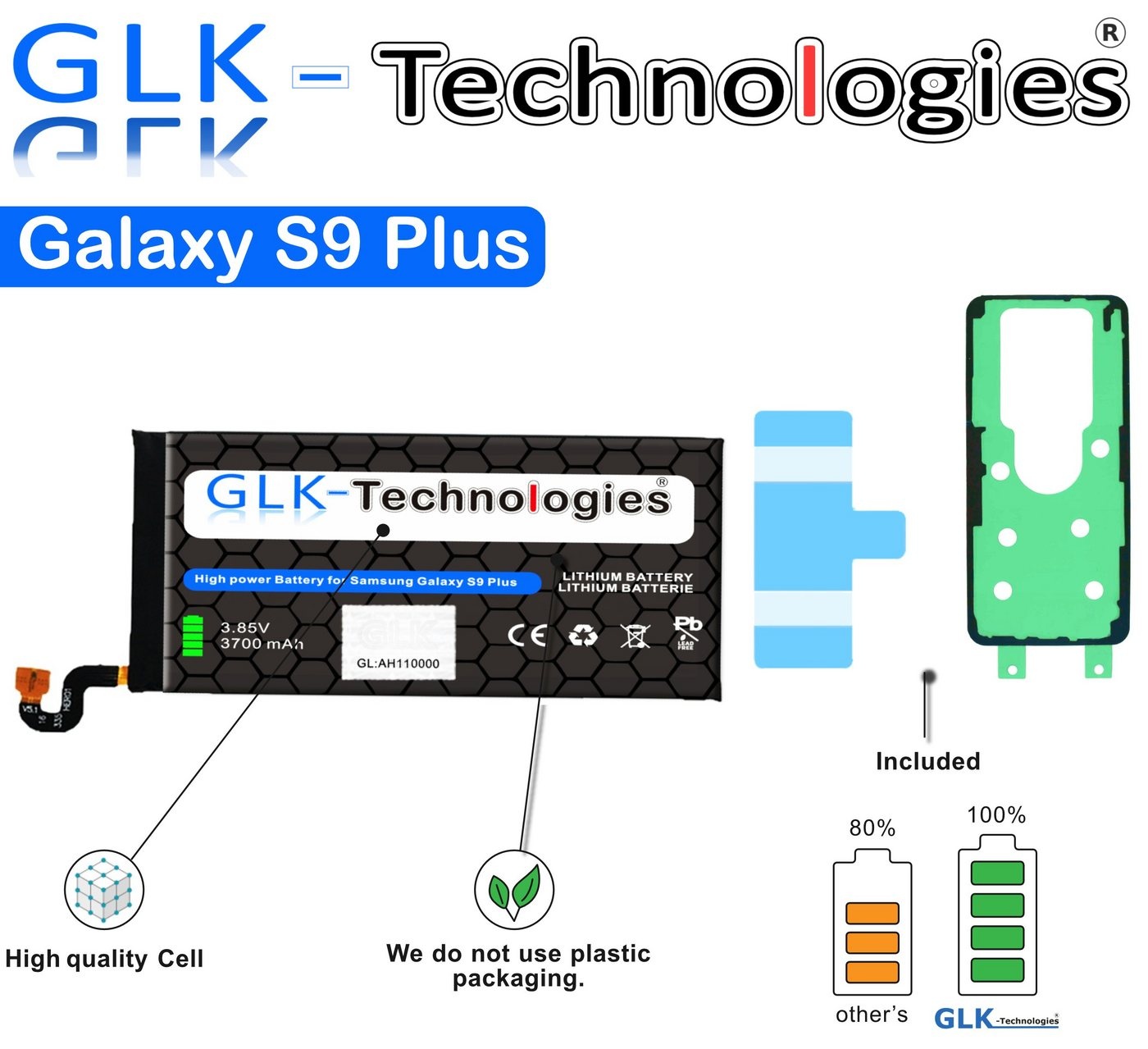 GLK-Technologies High Power Ersatzakku kompatibe mit Samsung Galaxy S9 + Plus SM-G965F EB-BG965ABA Ohne Set Smartphone-Akku