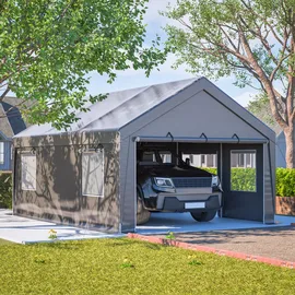 Outsunny Carport Zeltgarage 3,00 x 3,00 m dunkelgrau inkl. Rolltür und Belüftungsfenster