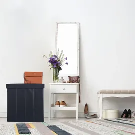 Relaxdays Sitzhocker mit Stauraum, Kunstleder, gepolstert, faltbarer Hocker, Wohnzimmer, HBT: 49 x 48,5 x 27 cm, schwarz