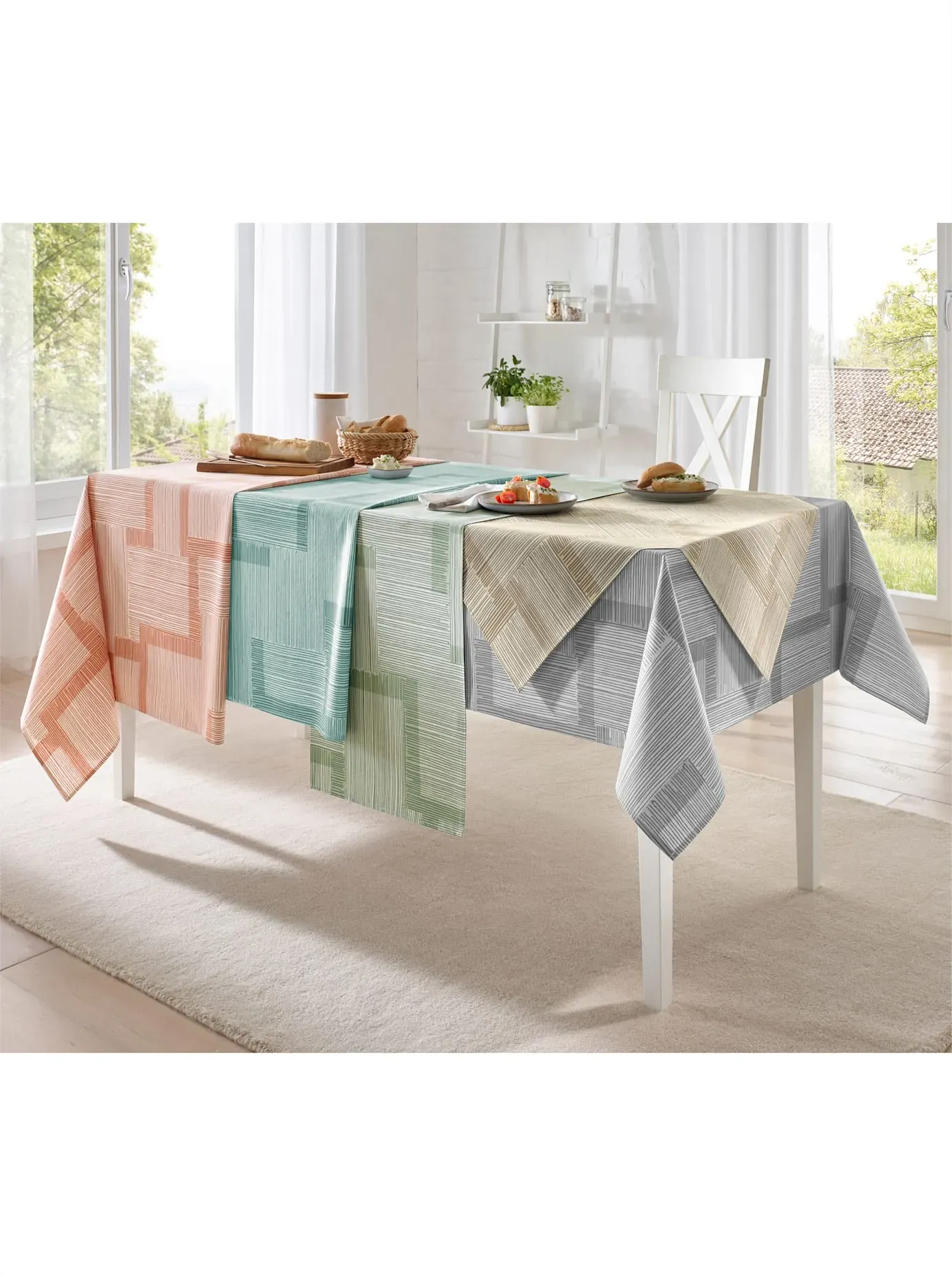 Tischdecke Gr. 4, weiß (aquamarin, weiß, bedruckt), B:130cm L:160cm, Tischdecken, Tischdecke