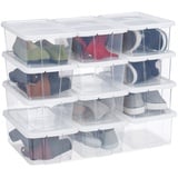 Relaxdays Schuhboxen Kunststoff 12er Set, stapelbar, durchsichtige Aufbewahrungsboxen mit Deckel, 12,5x20x34,5cm, weiß