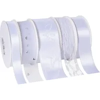 Präsent Geschenkband Hochzeit satiniert weiß 15,0/25,0/40,0 mm x 5x 3,0 m