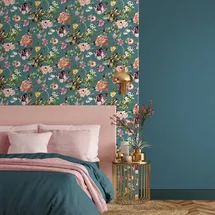 Marburg Vliestapete MARBURG "Tapete Floral Leaf", bunt (grau,blau,grün), B:0,53m H:0,01m L:10,05m, Vlies, Tapeten, moderne Vliestapete für Wohnzimmer Schlafzimmer Küche