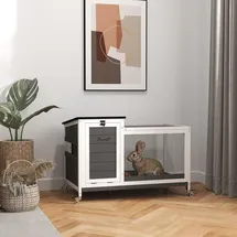 PawHut Kleintierstall mit Freilaufgehege 92 x 52 x 67 cm grau