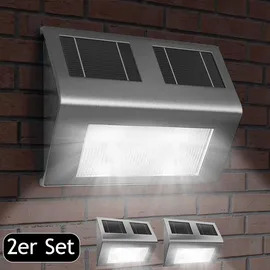 monzana Solarleuchte Edelstahl 2er Set 2,5 cm Dämmerungssensor IP65 silber