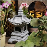 Uziqueif LED Outdoor Japanische Pagode Laterne Garten Ornament Laterne, Solar Pagode Laterne, Japanische Stil Laterne Solar Gartenlampe Solar Pagode Licht, Grau