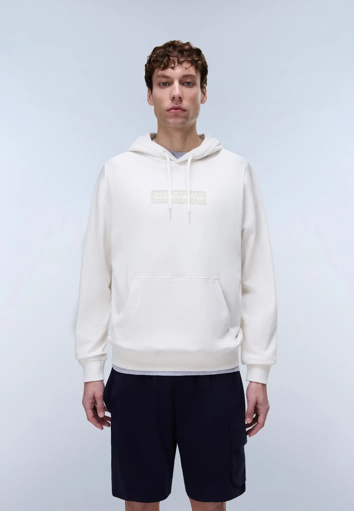 Kapuzensweatshirt NAPAPIJRI, Herren, Gr. L, weiß whisper, Obermaterial: 90% Baumwolle, 10% Polyester, normal, Rundhals, Sweatshirts, mit Kordel am Verschluss, in normaler Länge