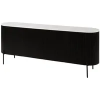 Massivmoebel24 Sideboard Mango 200x40x76 schwarz lackiert / Marmor weiß