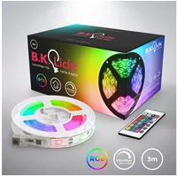 B.K.Licht - LED Strip 3m mit Fernbedienung, buntes RGB Licht-Streifen SMD 5050 Leiste, Farbwechsel selbstklebend