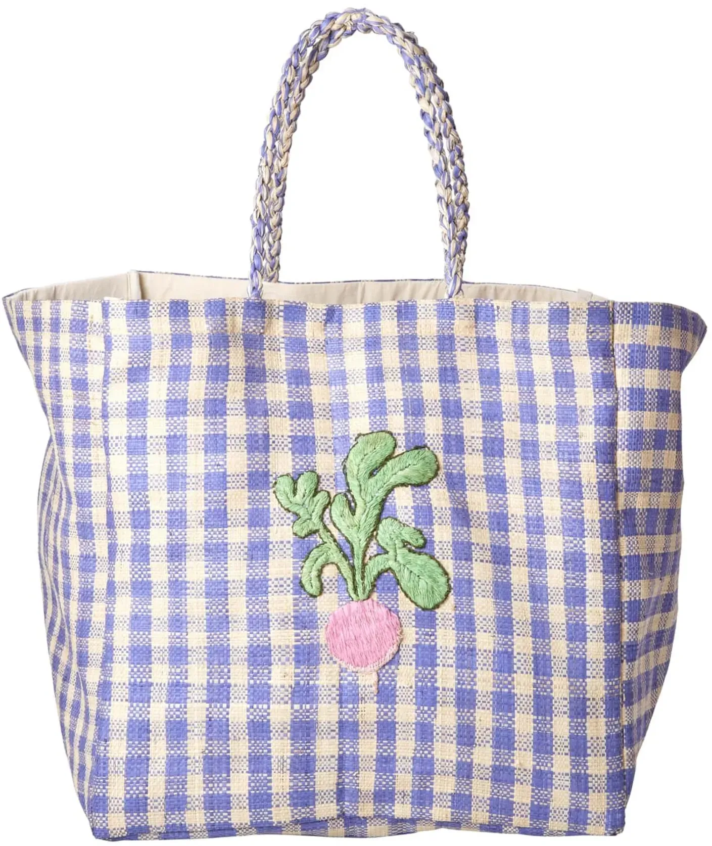 RICE Raffia Shopping Tasche Karriert, Radieschen