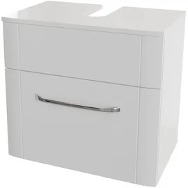 Saphir Waschbeckenunterschrank Serie 3006, 1 Schublade,Siphonausschnitt, 60cm Waschbeckenschrank inkl. Soft-Close, Griff in Chrom Glanz weiß