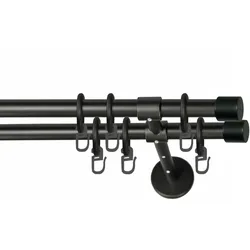 Gardinenstange GARESA "RUSTIKA", schwarz, L:420cm Ø:16mm, Metall, Gardinenstangen, rustikale Vorhanggarnitur, verlängerbar, m. Ringe, Endkappe