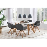 SalesFever Essgruppe 5-tlg. | 160 x 90 cm | Tischplatte weiß + Gestell Eiche | 4x Stuhl Textil grau + Beine Eiche