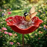 Gartenstecker aus Metall,Futterstation Vögel Handgefertigt Blumenform Vogeltränke Winterfest Insektentränke Bienentränke Gartenfiguren & Gartenstatuen Gartendeko für Draußen (A)