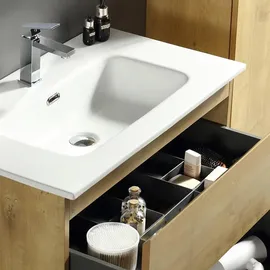 Alpenberger Gäste WC Waschbecken mit Unterschrank 80 cm Breit | Badmöbel Set mit LED-Spiegel | Waschtisch mit Waschbeckenunterschrank Badezimmermöbel