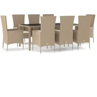 vidaXL 9-tlg. Garten-Essgruppe mit Kissen Beige Poly Rattan