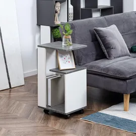 Homcom Nachttisch mit Rollen Couchtisch Kaffeetisch in modernem Design Sofatisch mit 3 Regalen für Schlafzimmer Nachttische