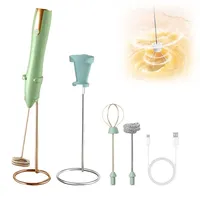 Elektrische Milchaufschäumer, Handheld Milchschäumer Stab für Kaffee, Wiederaufladbarer Milchaufschäumer, Tragbarer Mixer Milk Frother Mit 2 Ersatzköpfen für Matcha, Latte, Luna (Grün)