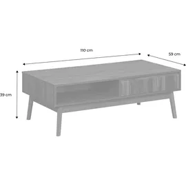 sweeek - Skandinavischer Couchtisch mit geriffeltem Holzdekor, 2 Nischen, 1 Schublade