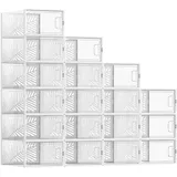 Songmics Schuhboxen, 18er Set, Aufbewahrungsbox für Schuhe, robust, faltbar und stapelbar, für Schuhe bis Größe 44, Sportschuhe, High Heels, flache Schuhe, transparent-weiß LSP106W18