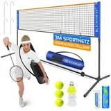 Kesser KESSER® Badmintonnetz, Tennisnetz 300cm 400cm 500 cm Federballnetz 3-Fach-Höhenverstellbar, Set bestehend aus Netz, 3x Feder- & Tennisball, stabilem Eisen-Gestell, Indoor & Outdoor