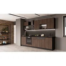 Küchen-Preisbombe Küchenzeile MONZA BASIC LOFT 280 cm Nussbaum Schwarz