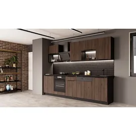 Küchen-Preisbombe Küchenzeile MONZA BASIC LOFT 280 cm Nussbaum Schwarz