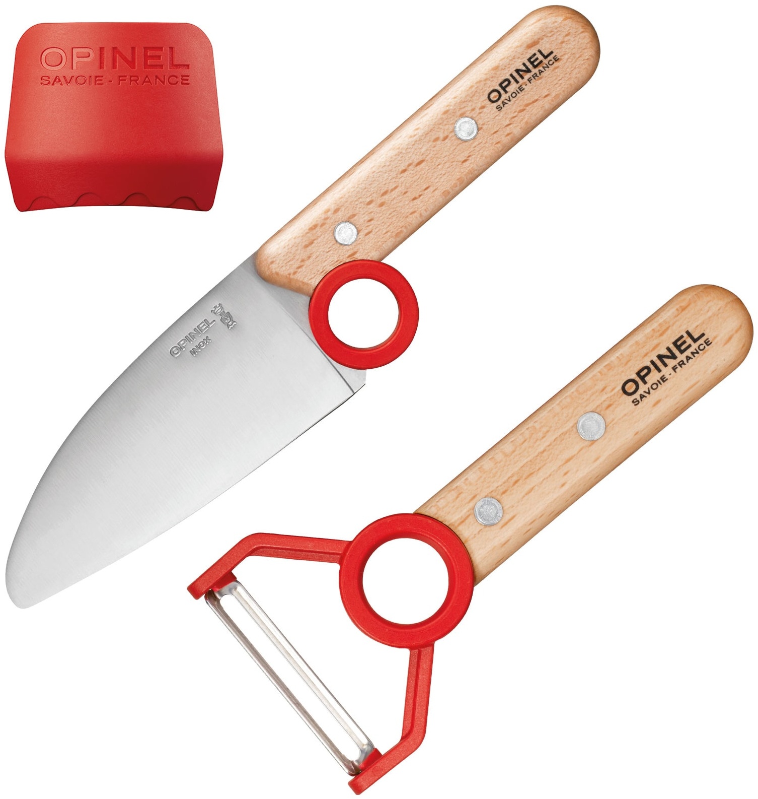 OPINEL Kinder Messer Set Le Petit Chef 3tlg Kochmesser Sparschäler Fingerschutz