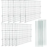 Randaco Teichzaun Set, 10x Teichzaun Steckzaun Metall, mit 22 Zaunelemente-10 Zaunelemente 12 Befestigungsstäben, Metallzaun Grün, Freigehege Gartenzaun Tiergehege