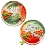 MamboCat 2er Set Pizzateller Gemüse & Öl I Ø 33 cm I für 2 Personen I große Pizzateller aus Porzellan mit Dekor & Schrift I für Pizzen oder zum Anrichten I XL-Speiseteller, Servierplatte