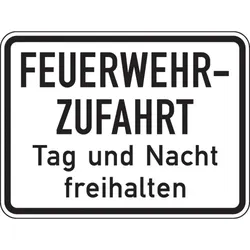 Schild I Hinweisschild Feuerwehrzufahrt Tag/Nacht freihalten, Aluminium RA0, reflektierend, 600x450mm, DIN 67520