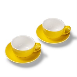 Terra Home Tasse Terra Home 2er Milchkaffeetassen-Set, Gelb glossy, Porzellan gelb