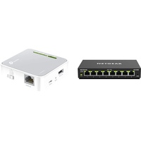 TP-Link TL-WR902AC AC750 WLAN Nano Router (433Mbit/s (5GHz) +300Mbit/s (2,4GHz), weiß/grau & Netgear GS308E Managed Switch 8 Port Gigabit Ethernet LAN Switch Plus, Schwarz