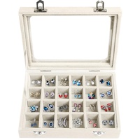 24 Fächer Damen Schmuckkasten Schmuck Box Schmuckkoffer Schmuckständer Aufbewahrungsbox für Ringe Ohrringe Halskette (Beige)