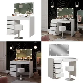 Vicco Schminktisch Thalia Weiß Hochglanz 100 cm mit LED-Beleuchtung und Hocker