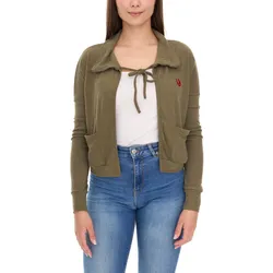 ROCKUPY Damen Baumwoll-Cardigan Bolero-Jacke Langarm-Strickjacke mit Taschen 330643 Khaki - XL