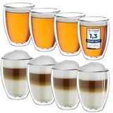 Creano Thermogläser doppelwandig 250ml „DG-Hoch“, 8er Set, große doppelwandige Gläser aus Borosilikatglas, Kaffeegläser, Teegläser, Latte Macchiato Gläser